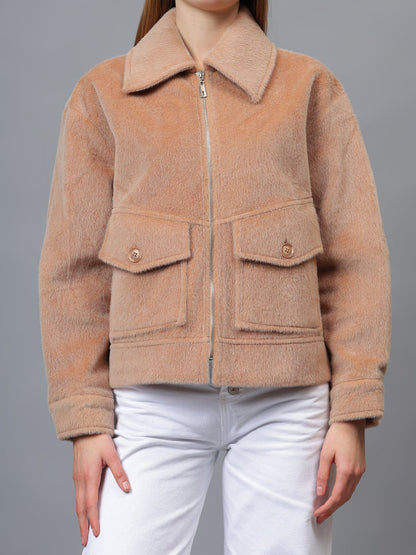 Gaiia Spread Collar Solid Zipper Tailored Jacket