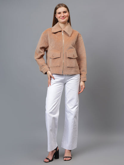 Gaiia Spread Collar Solid Zipper Tailored Jacket