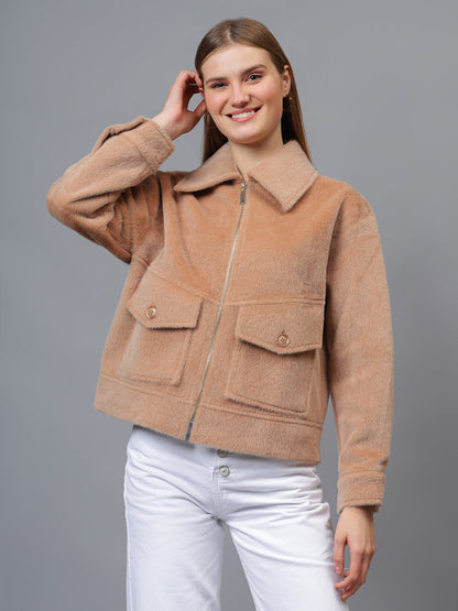 Gaiia Spread Collar Solid Zipper Tailored Jacket