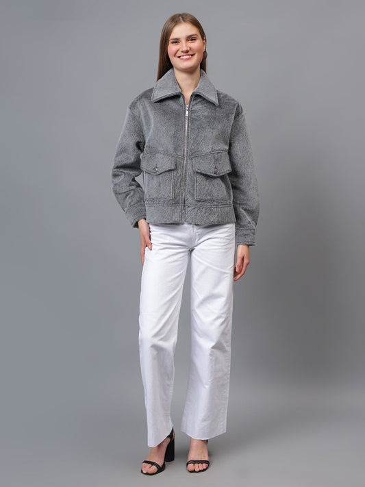 Gaiia Spread Collar Solid Zipper Tailored Jacket