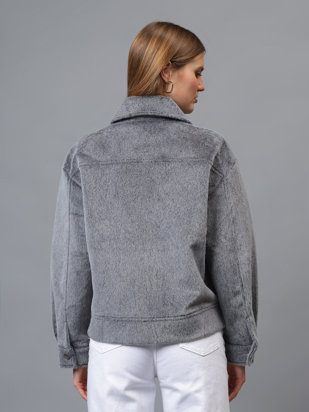 Gaiia Spread Collar Solid Zipper Tailored Jacket