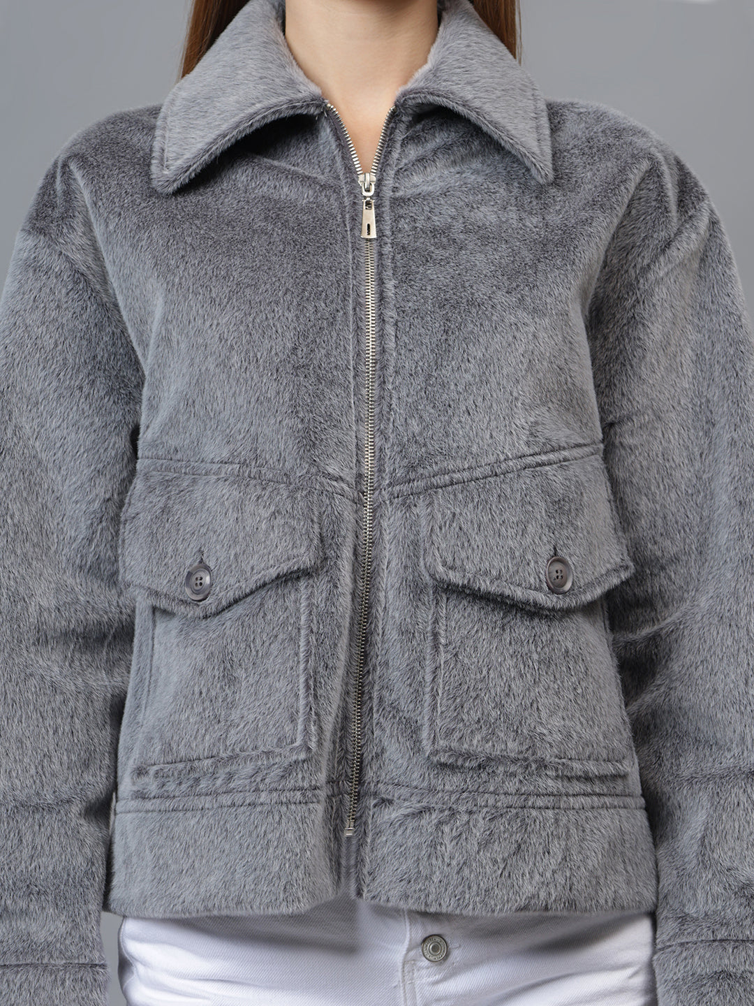 Gaiia Spread Collar Solid Zipper Tailored Jacket