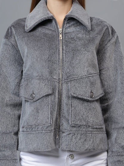 Gaiia Spread Collar Solid Zipper Tailored Jacket