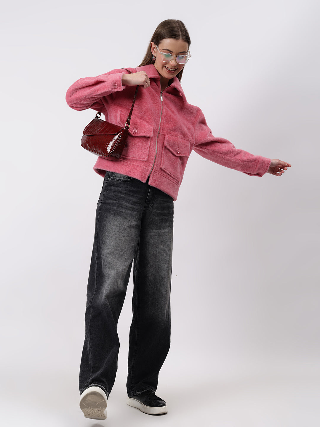 Gaiia Spread Collar Solid Zipper Tailored Jacket