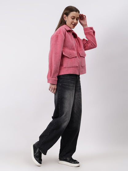 Gaiia Spread Collar Solid Zipper Tailored Jacket