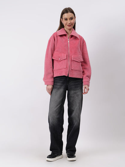 Gaiia Spread Collar Solid Zipper Tailored Jacket