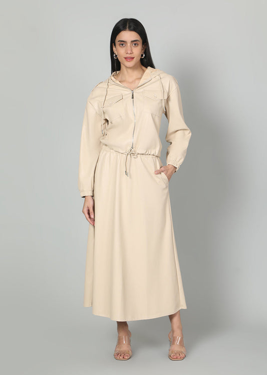 Gaiia Faux Leather Skirt Co-Ord Set - Brown