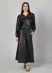 Gaiia Faux Leather Skirt Co-Ord Set - Brown