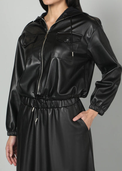 Gaiia Faux Leather Skirt Co-Ord Set - Brown