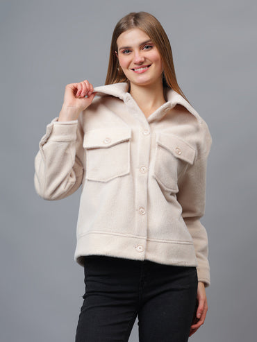 Gaiia Spread Collar Solid Buttoned Shacket