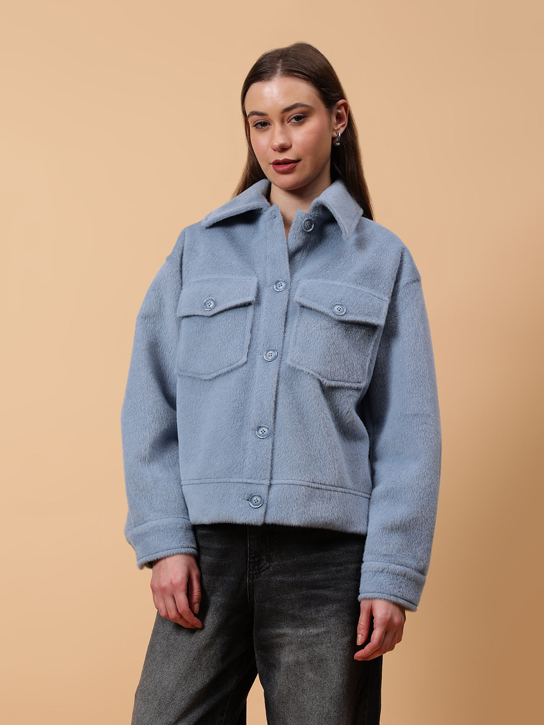 Gaiia Spread Collar Solid Buttoned Shacket