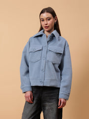 Gaiia Spread Collar Solid Buttoned Shacket