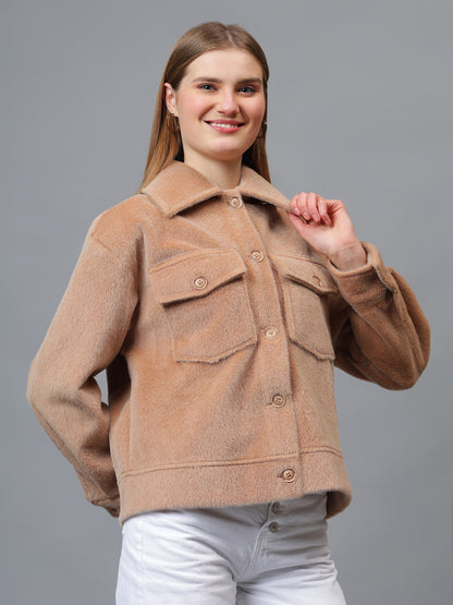 Gaiia Spread Collar Solid Buttoned Shacket