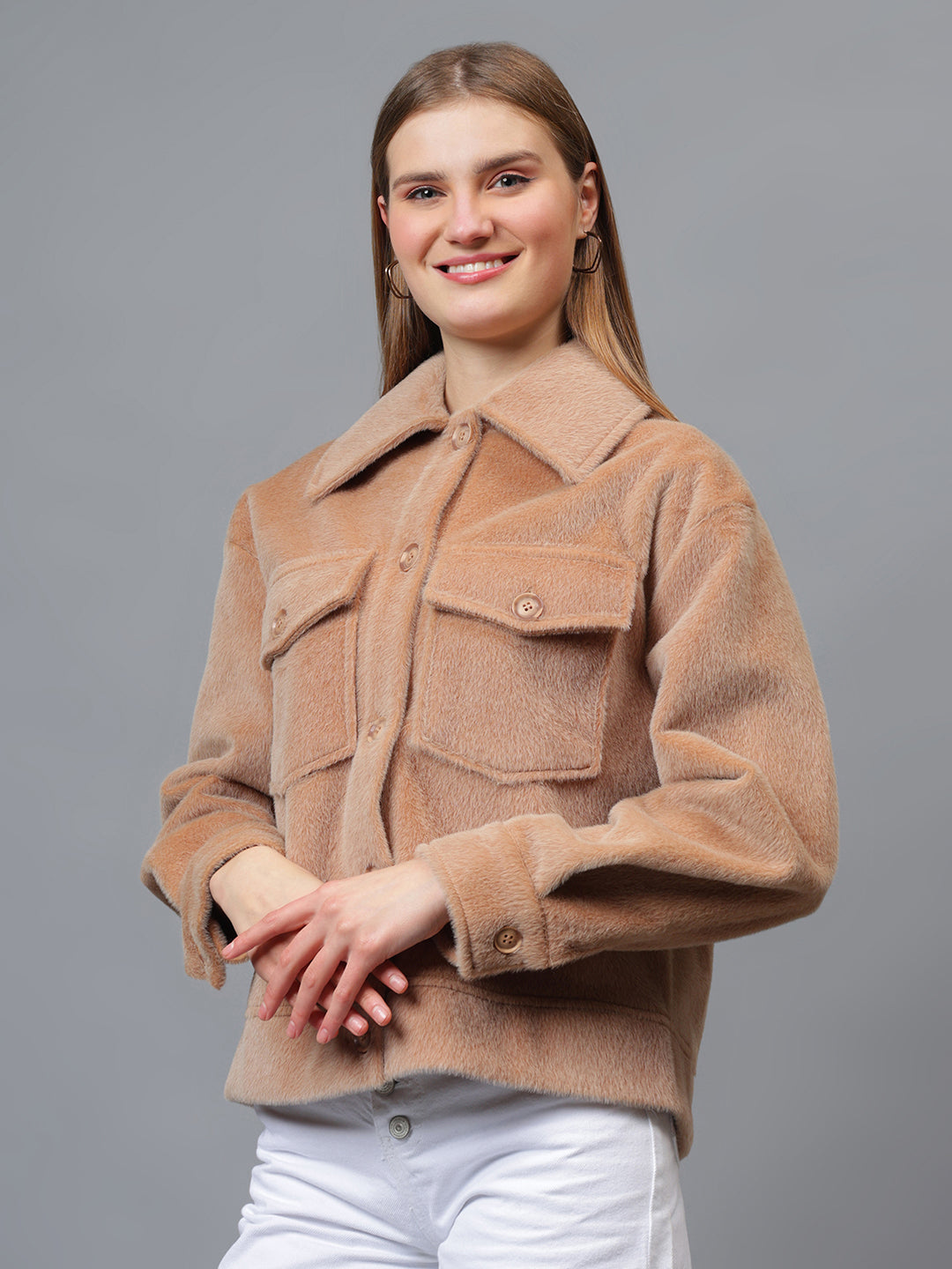 Gaiia Spread Collar Solid Buttoned Shacket