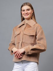 Gaiia Spread Collar Solid Buttoned Shacket