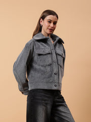 Gaiia Spread Collar Solid Buttoned Shacket