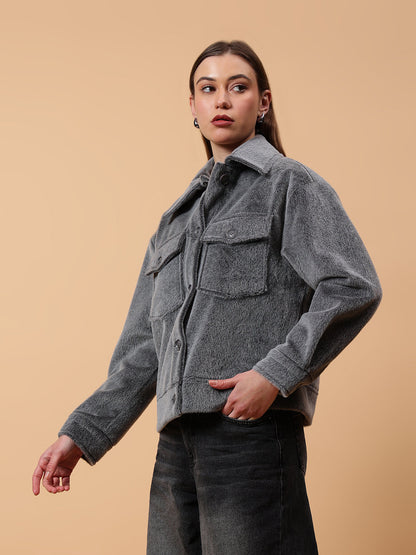 Gaiia Spread Collar Solid Buttoned Shacket