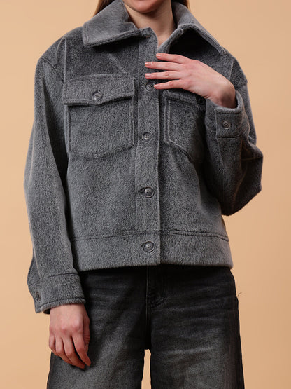 Gaiia Spread Collar Solid Buttoned Shacket