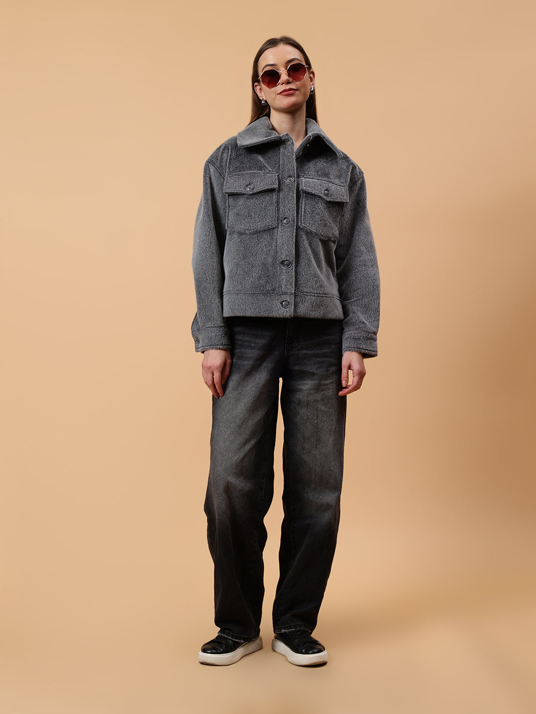 Gaiia Spread Collar Solid Buttoned Shacket