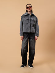 Gaiia Spread Collar Solid Buttoned Shacket