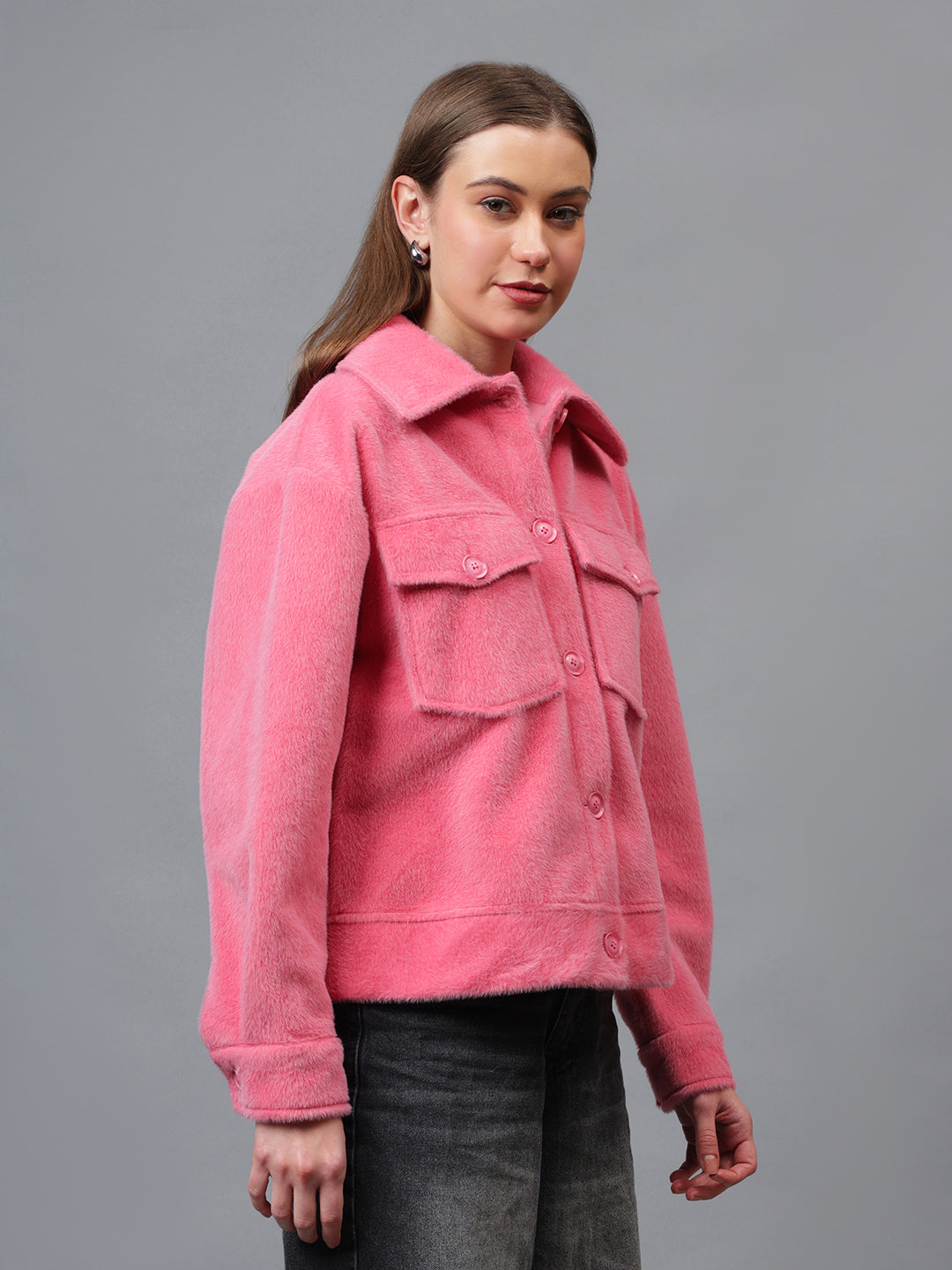 Gaiia Spread Collar Solid Buttoned Shacket