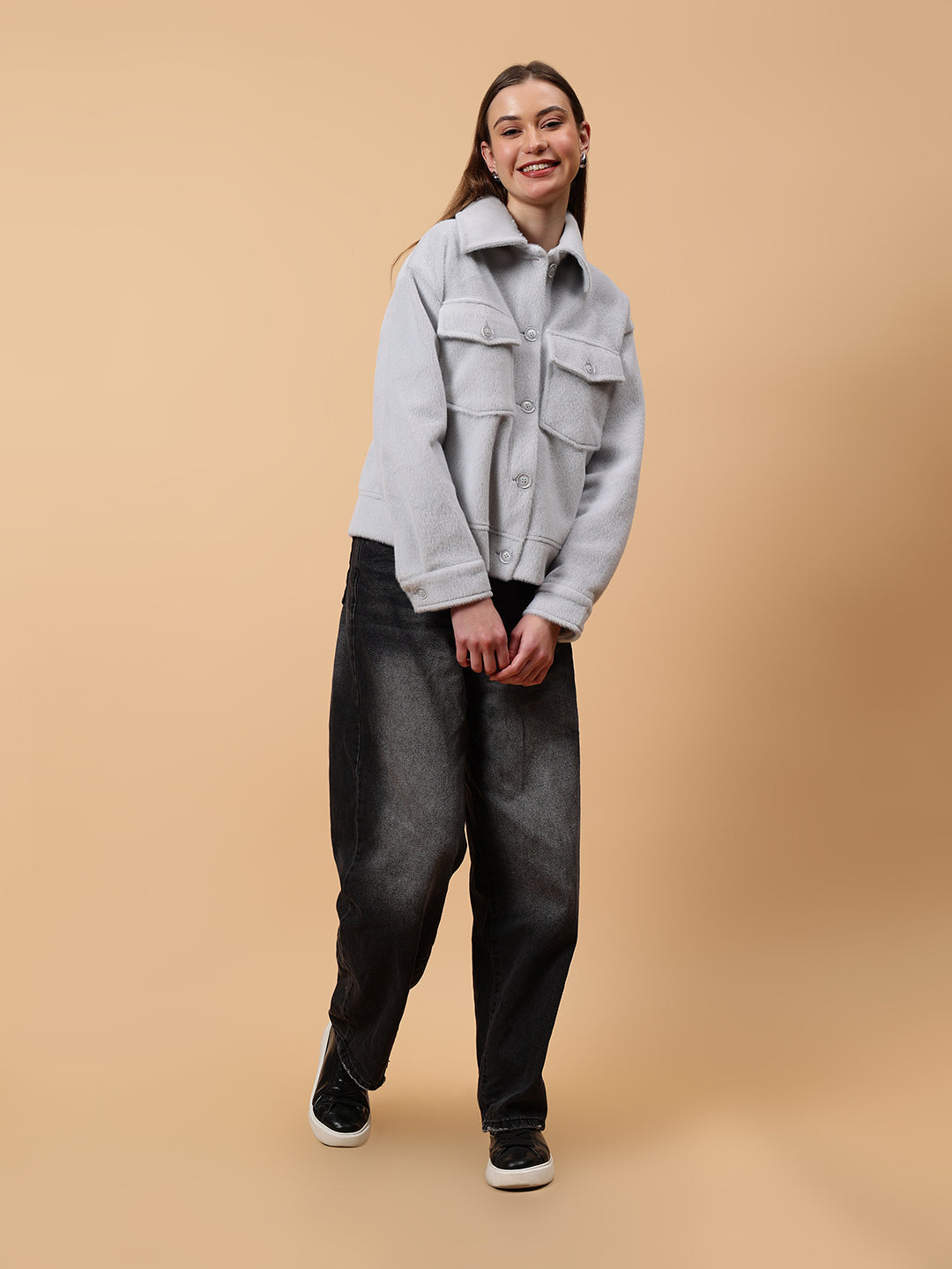 Gaiia Spread Collar Solid Buttoned Shacket