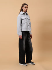 Gaiia Spread Collar Solid Buttoned Shacket