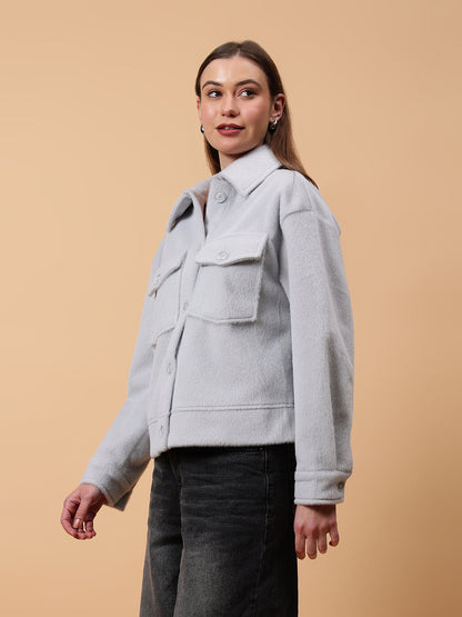 Gaiia Spread Collar Solid Buttoned Shacket