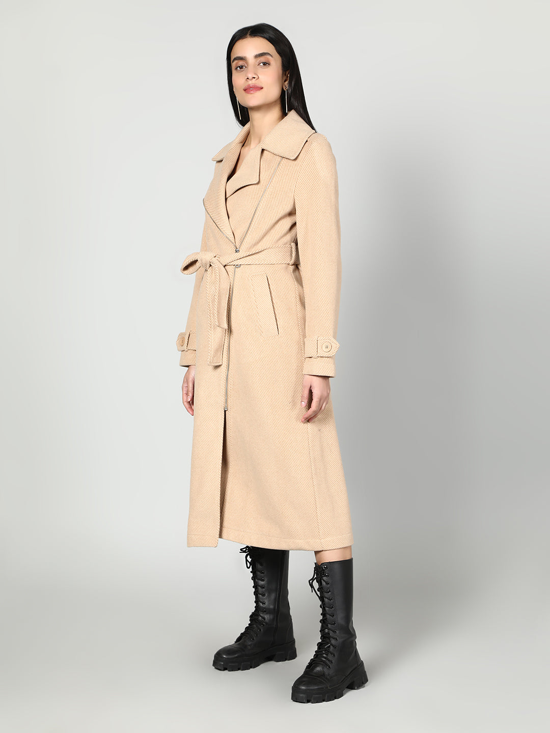 Gaiia Single Breasted Solid Colour Zipper Coat