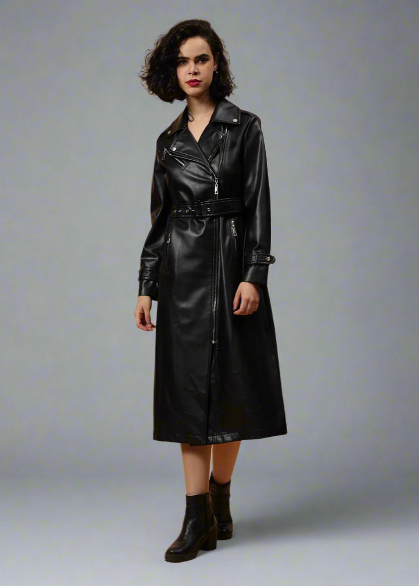 Gaiia Faux Leather Single Breasted Zipper Coat