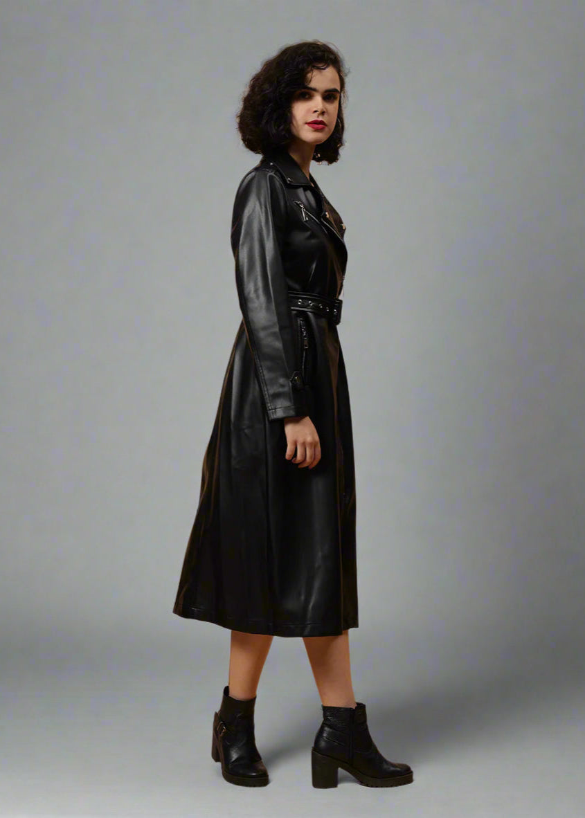 Gaiia Faux Leather Single Breasted Zipper Coat