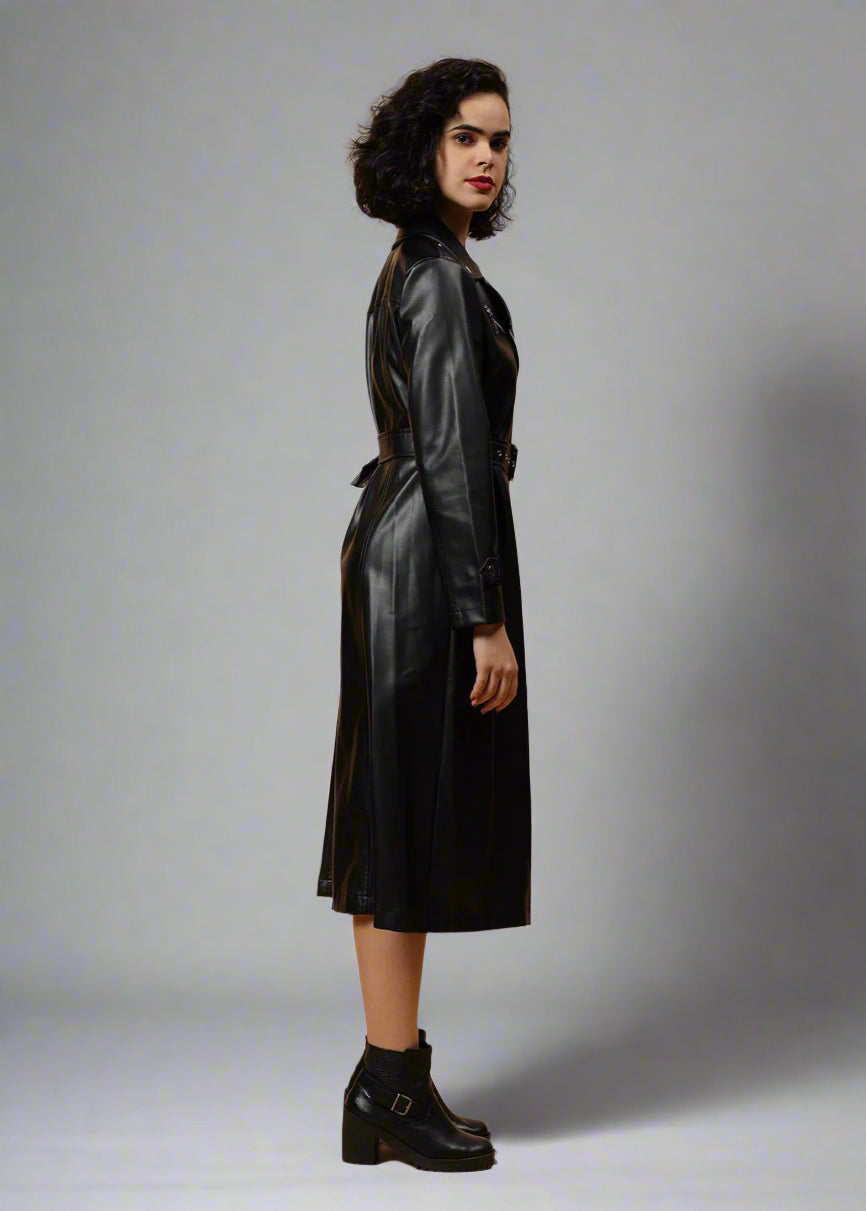 Gaiia Faux Leather Single Breasted Zipper Coat