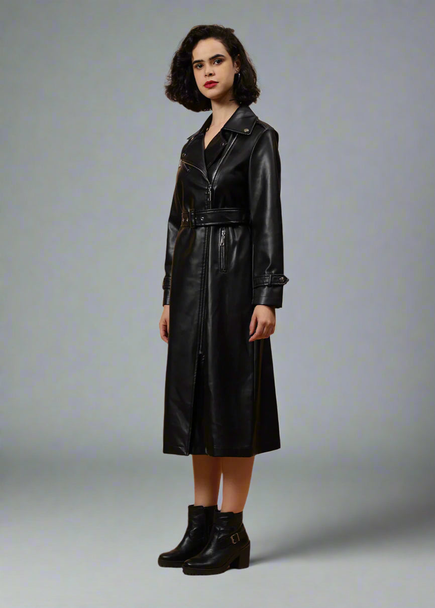 Gaiia Faux Leather Single Breasted Zipper Coat