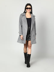 Gaiia Single Breasted Self Striped Zipper Coat - Grey