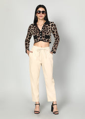Faux Leather Trousers With Elasticated Waist