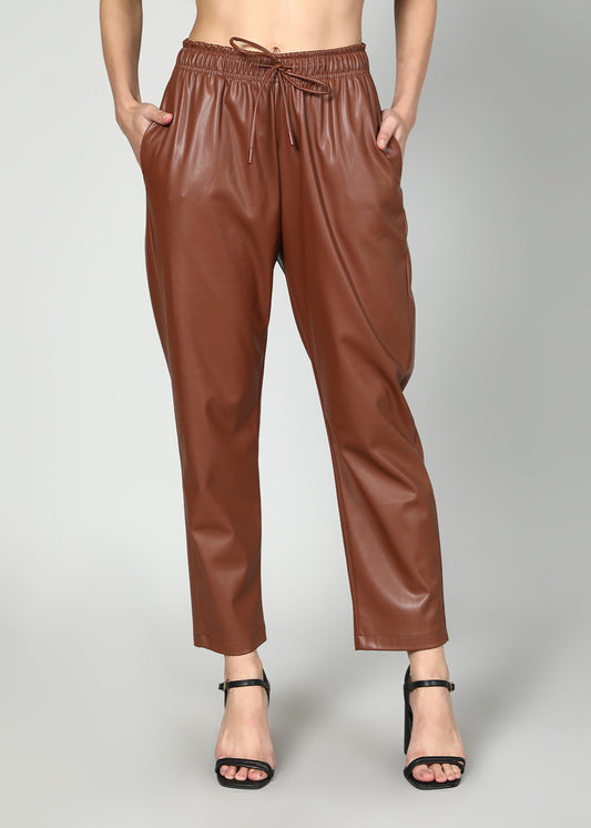 Faux Leather Trousers With Elasticated Waist