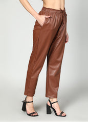 Faux Leather Trousers With Elasticated Waist