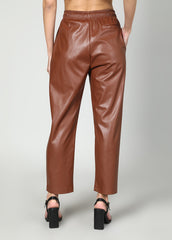 Faux Leather Trousers With Elasticated Waist