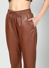 Faux Leather Trousers With Elasticated Waist