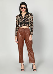 Faux Leather Trousers With Elasticated Waist
