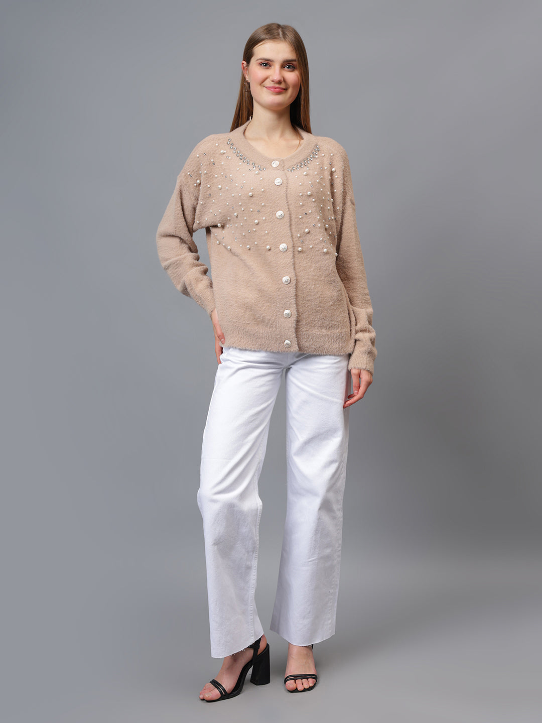 Gaiia Pearl Studded Cardigan