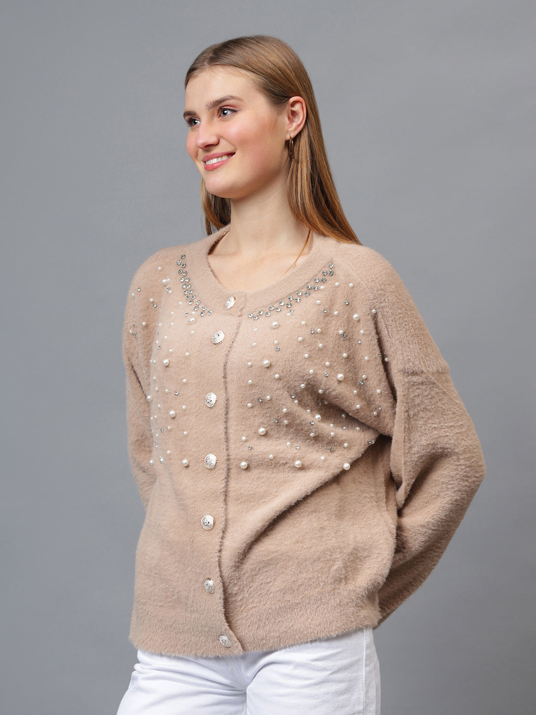 Gaiia Pearl Studded Cardigan