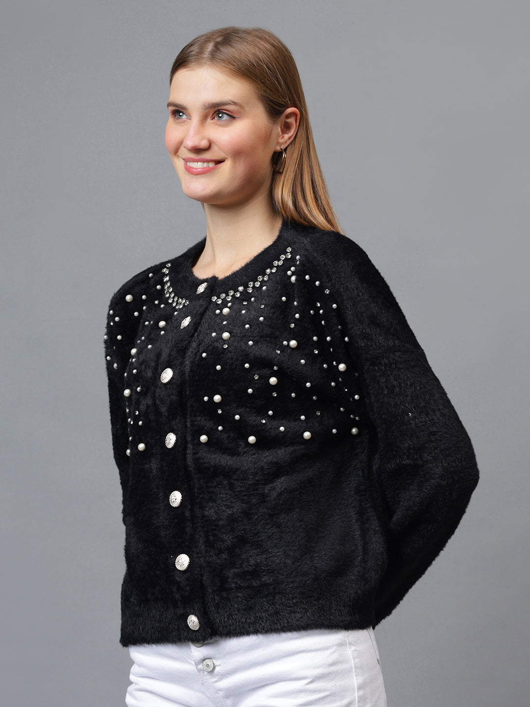 Gaiia Pearl Studded Cardigan