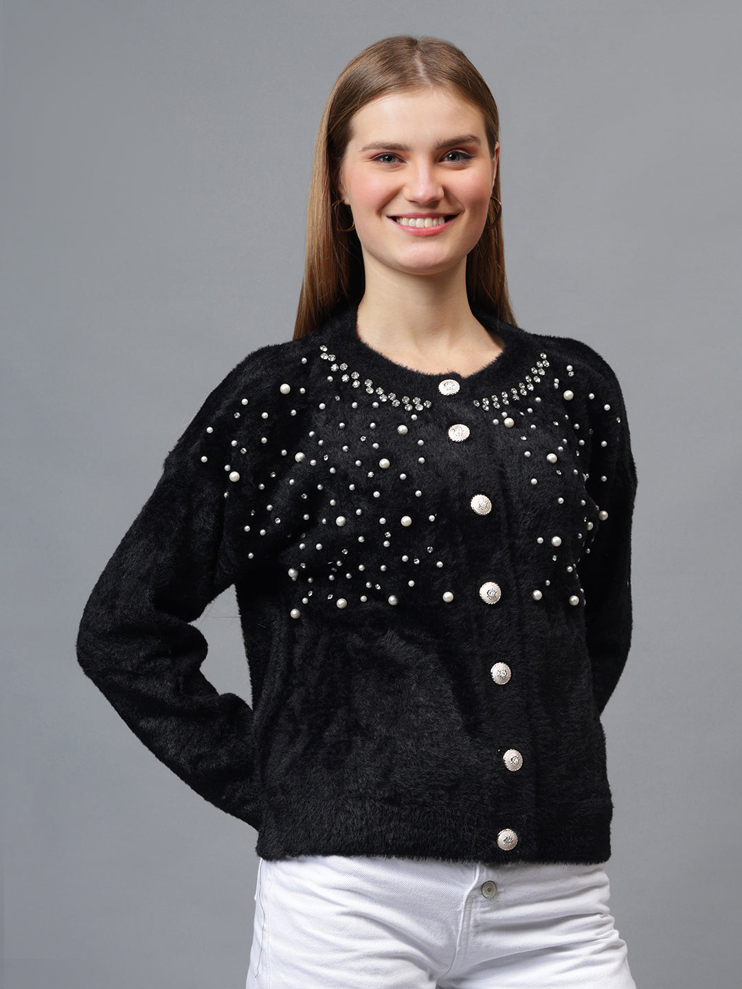 Gaiia Pearl Studded Cardigan
