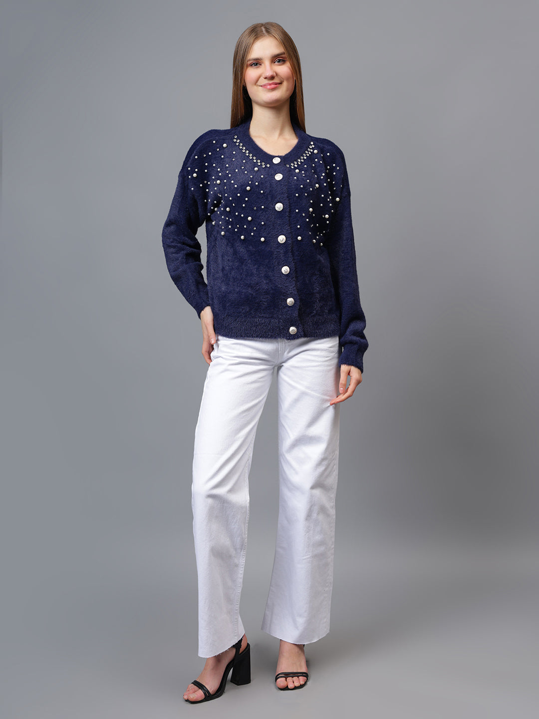 Gaiia Pearl Studded Cardigan