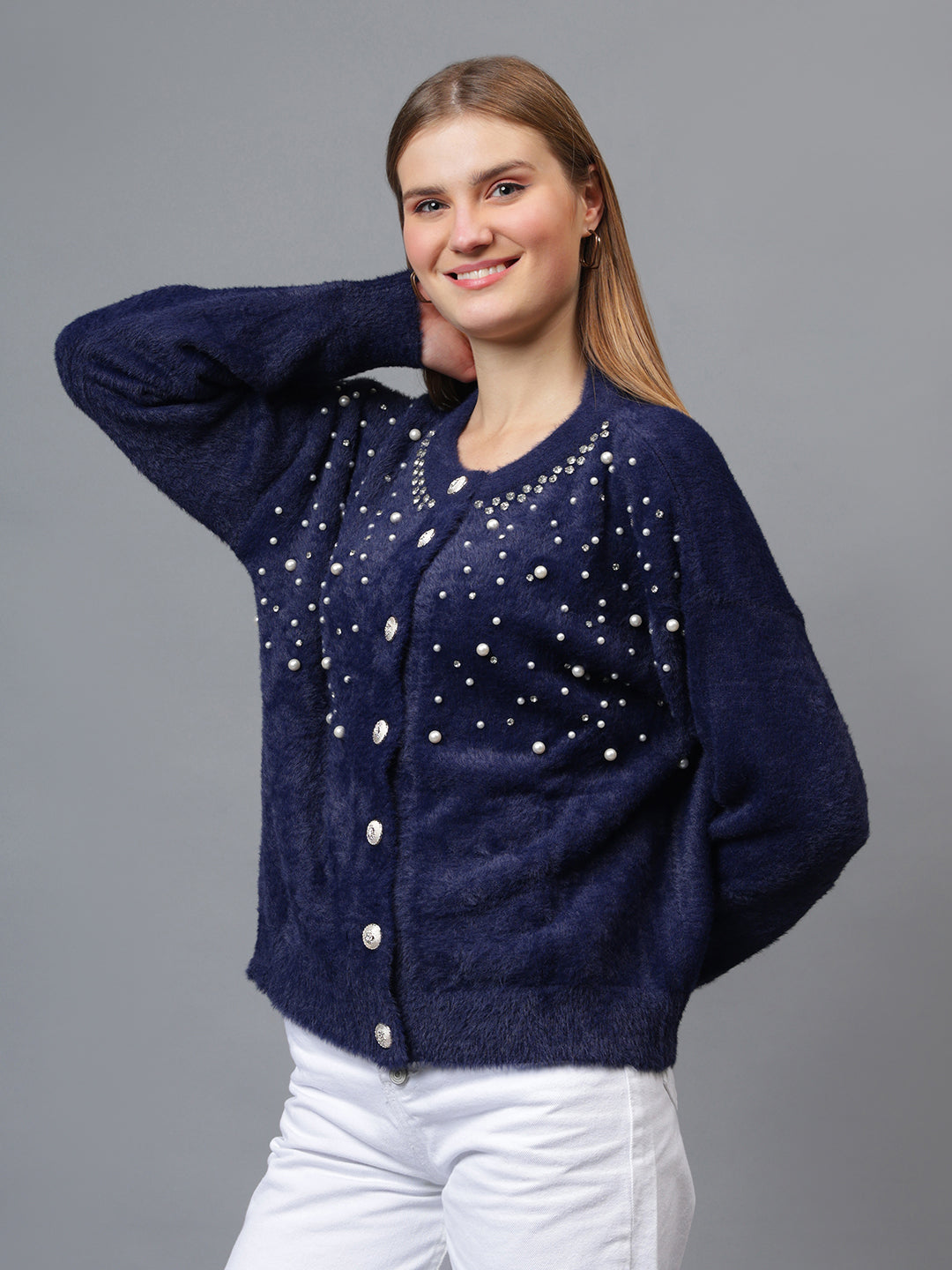 Gaiia Pearl Studded Cardigan