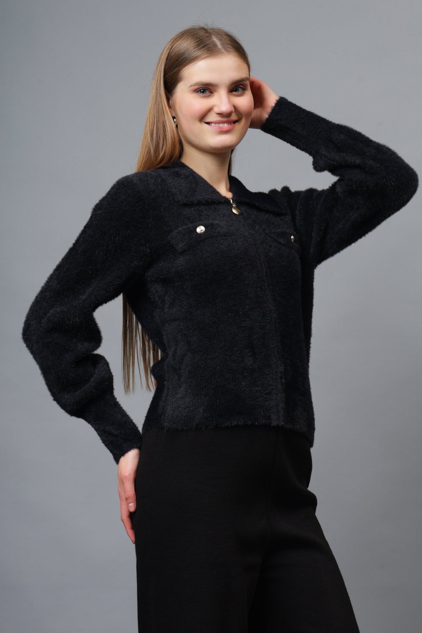 Gaiia Women Woolen Zipper Cardigan