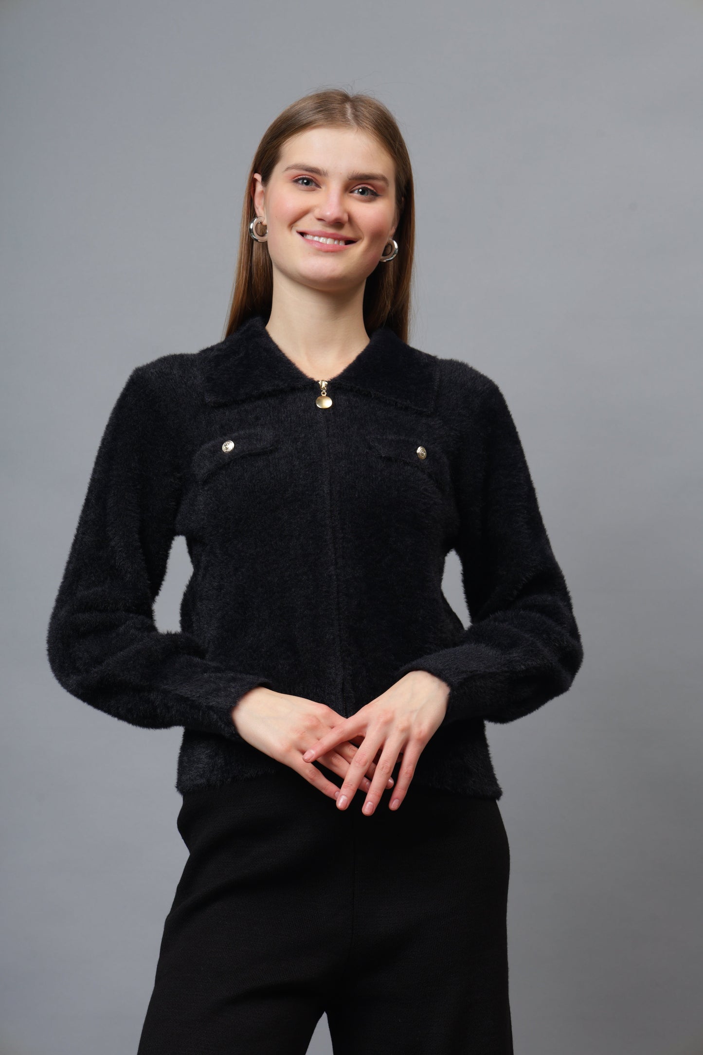 Gaiia Women Woolen Zipper Cardigan