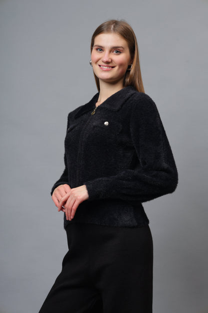 Gaiia Women Woolen Zipper Cardigan