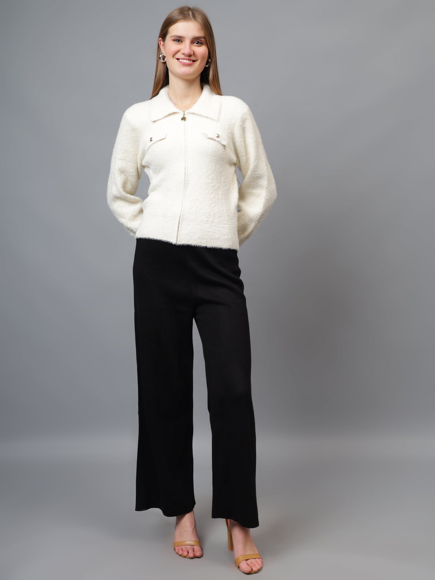 Gaiia Women Woolen Zipper Cardigan